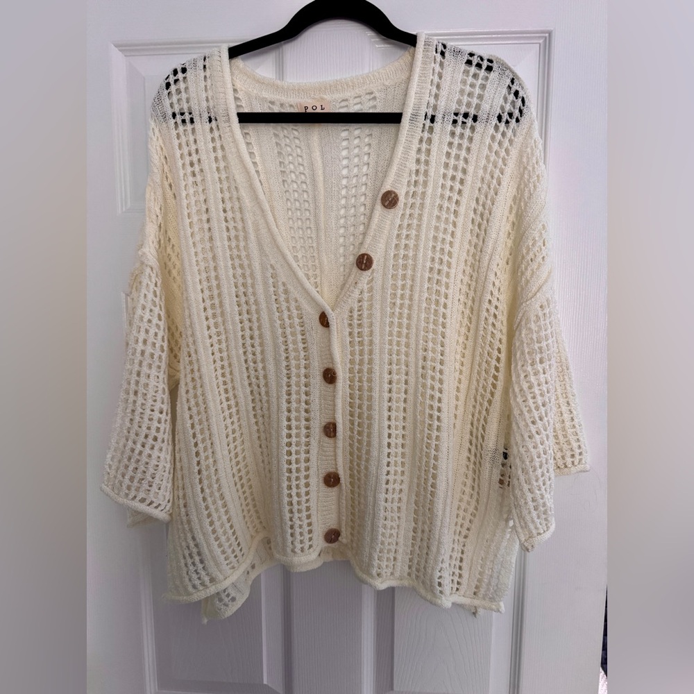 POL Cream Open-Knit Button Down Women's Cardigan Size Small